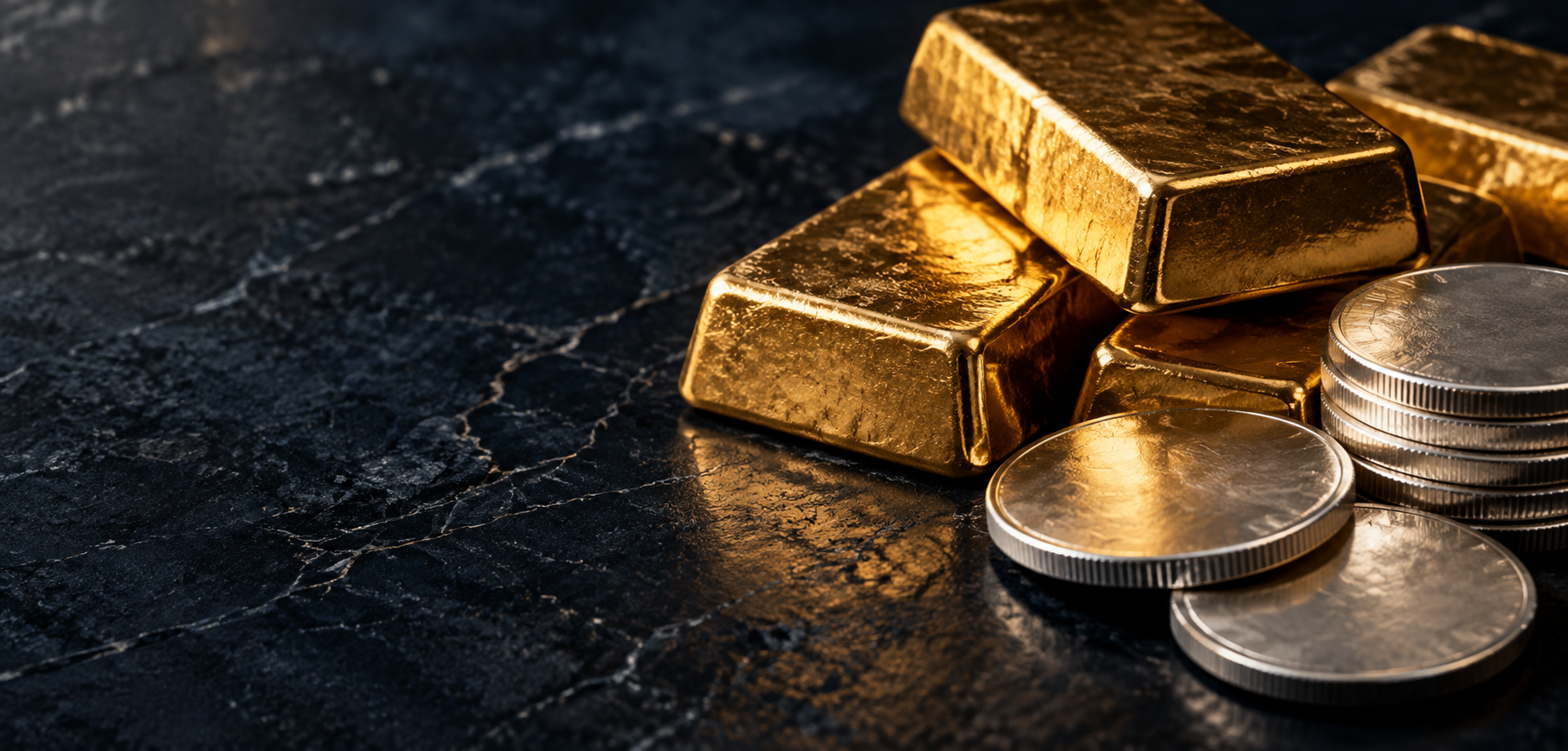Illustrative gold bullion and silver rounds